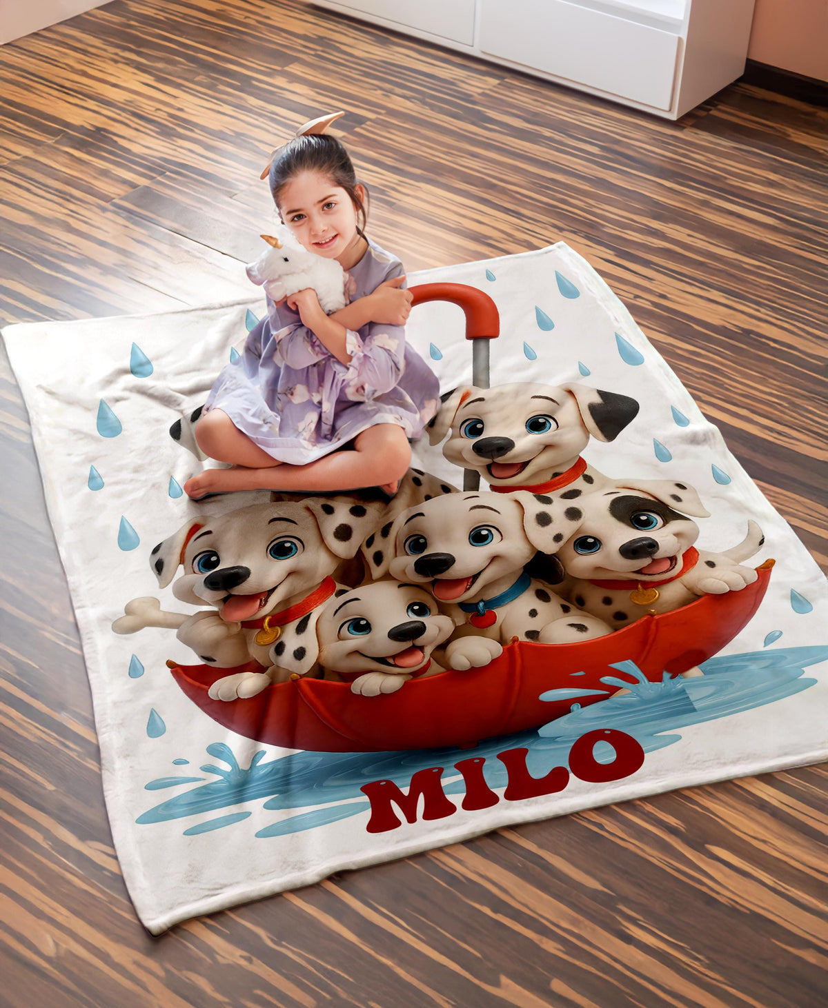 Personalized Dalmatian Puppy Blanket, Custom Puppy Throw with Name, Cute Spotted Dog Blanket, Rainy Day Puppy Gift, Cozy Kids Blanket
