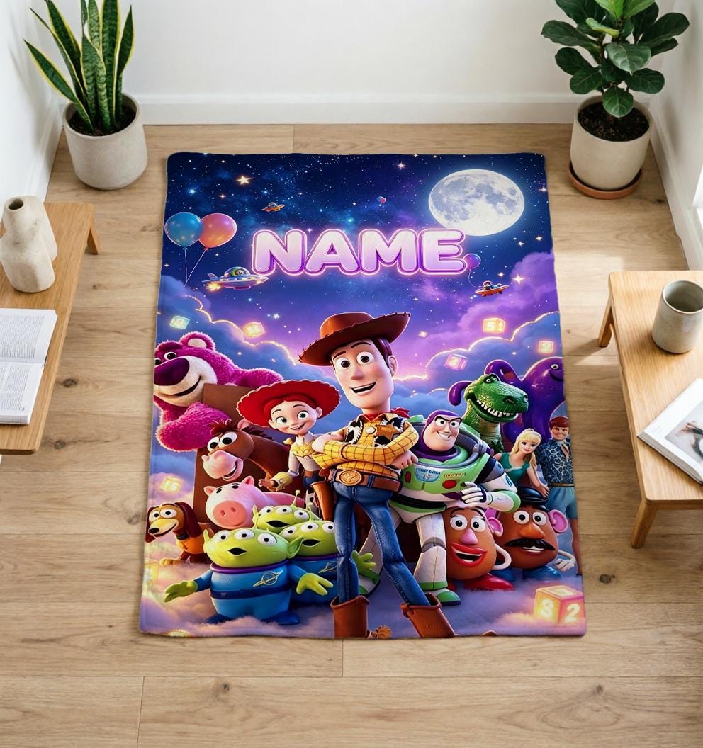 Personalized Toy Story Blanket Soft Throw, Custom Name Cartoon Throw, Kids Birthday Christmas Gift