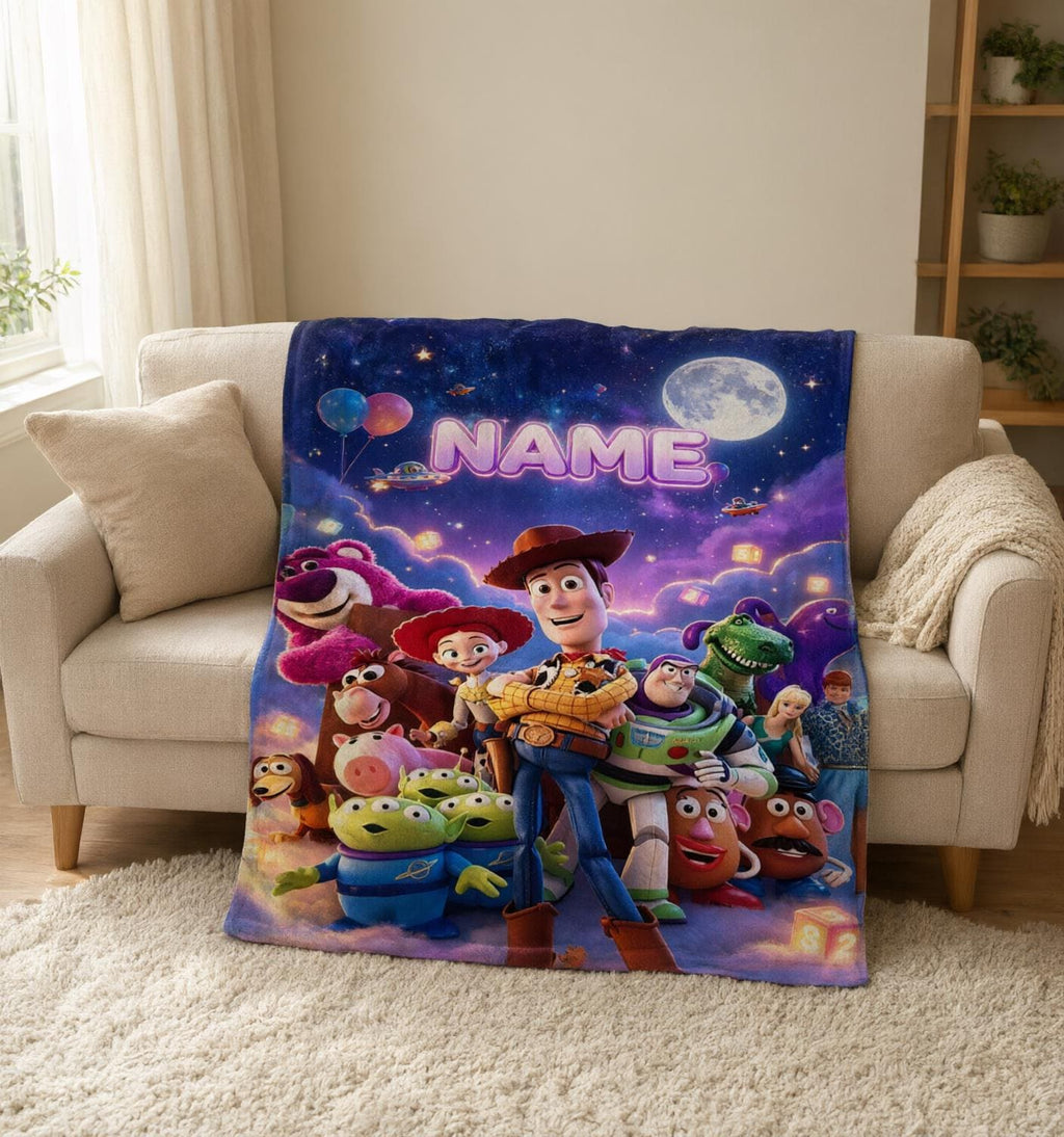 Personalized Toy Story Blanket Soft Throw, Custom Name Cartoon Throw, Kids Birthday Christmas Gift