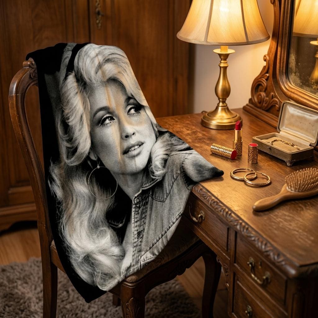 Dolly Fan Blanket, Vintage Retro Portrait Throw, Classic Country Music Flannel, Cozy Sofa Decor, Gift for Music Lover