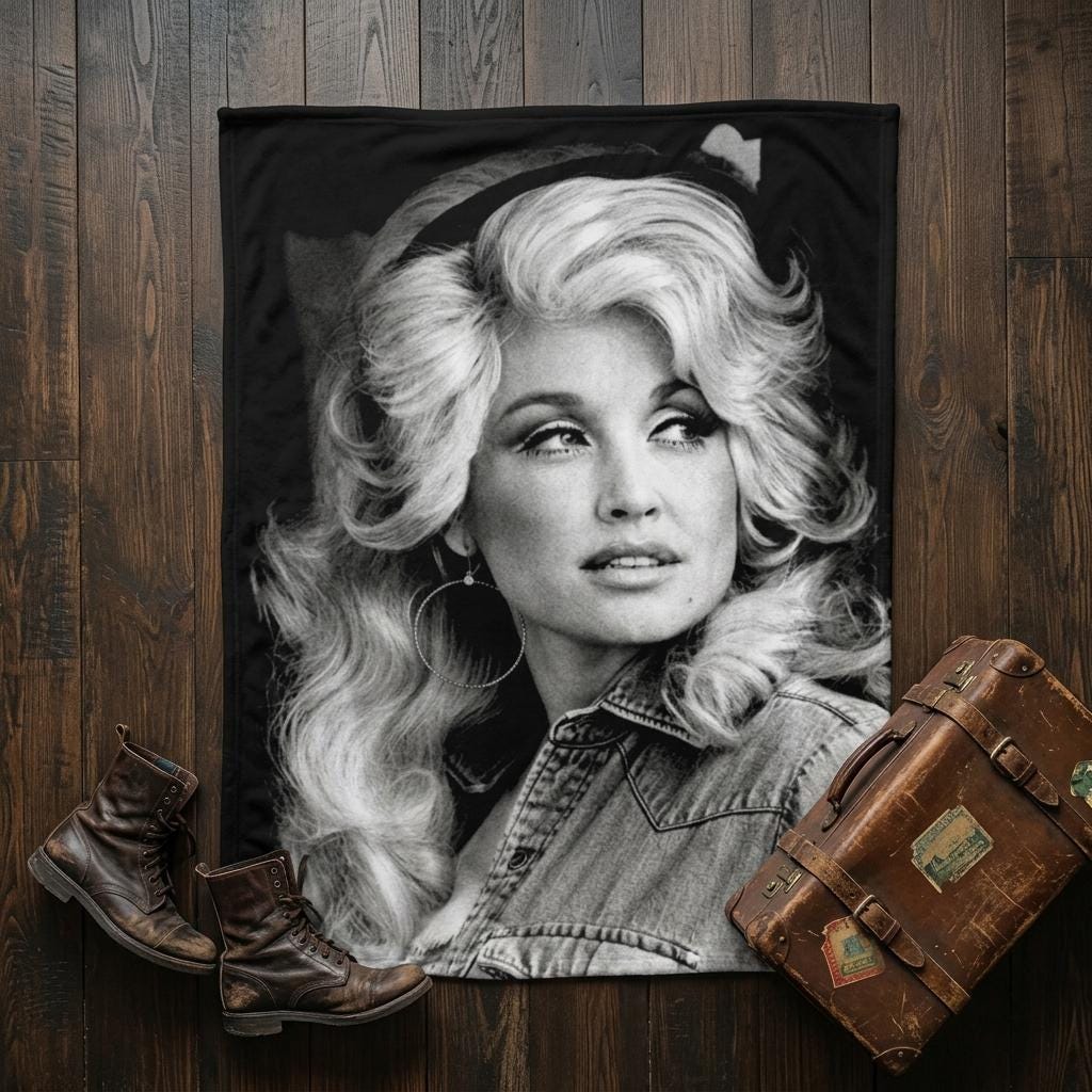Dolly Fan Blanket, Vintage Retro Portrait Throw, Classic Country Music Flannel, Cozy Sofa Decor, Gift for Music Lover