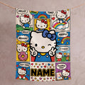 Personalized Comic Kitty Blanket, Custom Name Retro Cartoon Throw, Cute Kids Bedding Decor, Birthday Gift for Daughter Girl Flannel Blanket