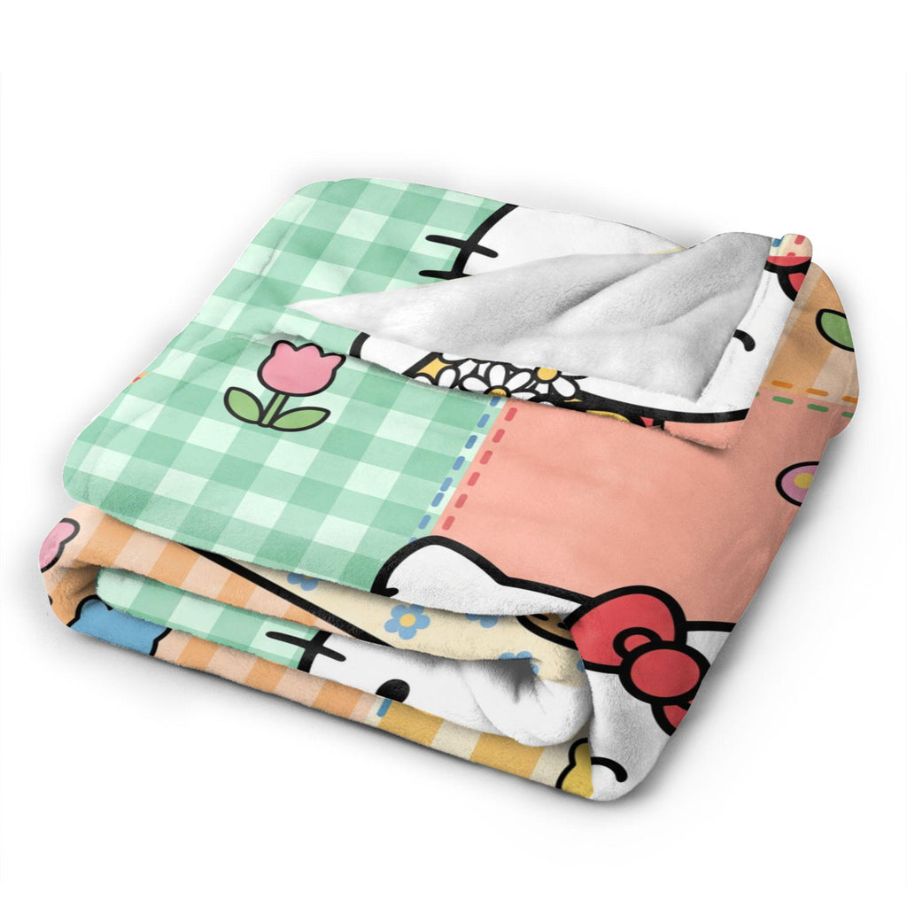 Personalized Garden Kitty Blanket, Custom Picnic Throw, Cute Strawberry Bee Nursery Bedding, Birthday Gift for Daughter Girl Flannel Blanket