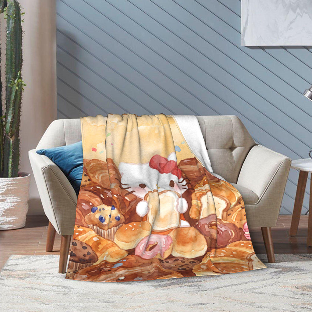 Personalized Bakery Kitty Blanket, Custom Bread Pastry Throw, Cute Foodie Nursery Bedding, Birthday Gift for Daughter Girl Flannel Blanket