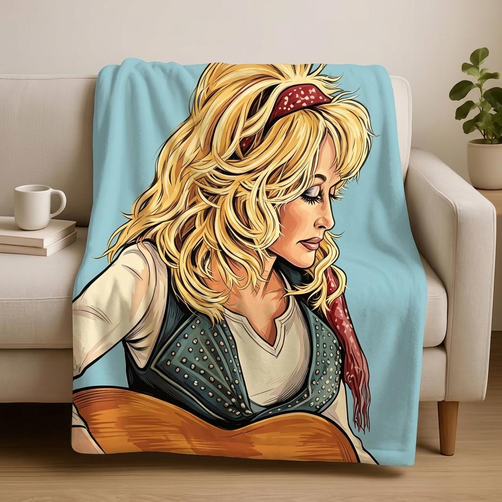 Dolly Fan Blanket, Vintage Retro Portrait Throw, Classic Country Music Flannel, Cozy Sofa Decor, Gift for Music Lover