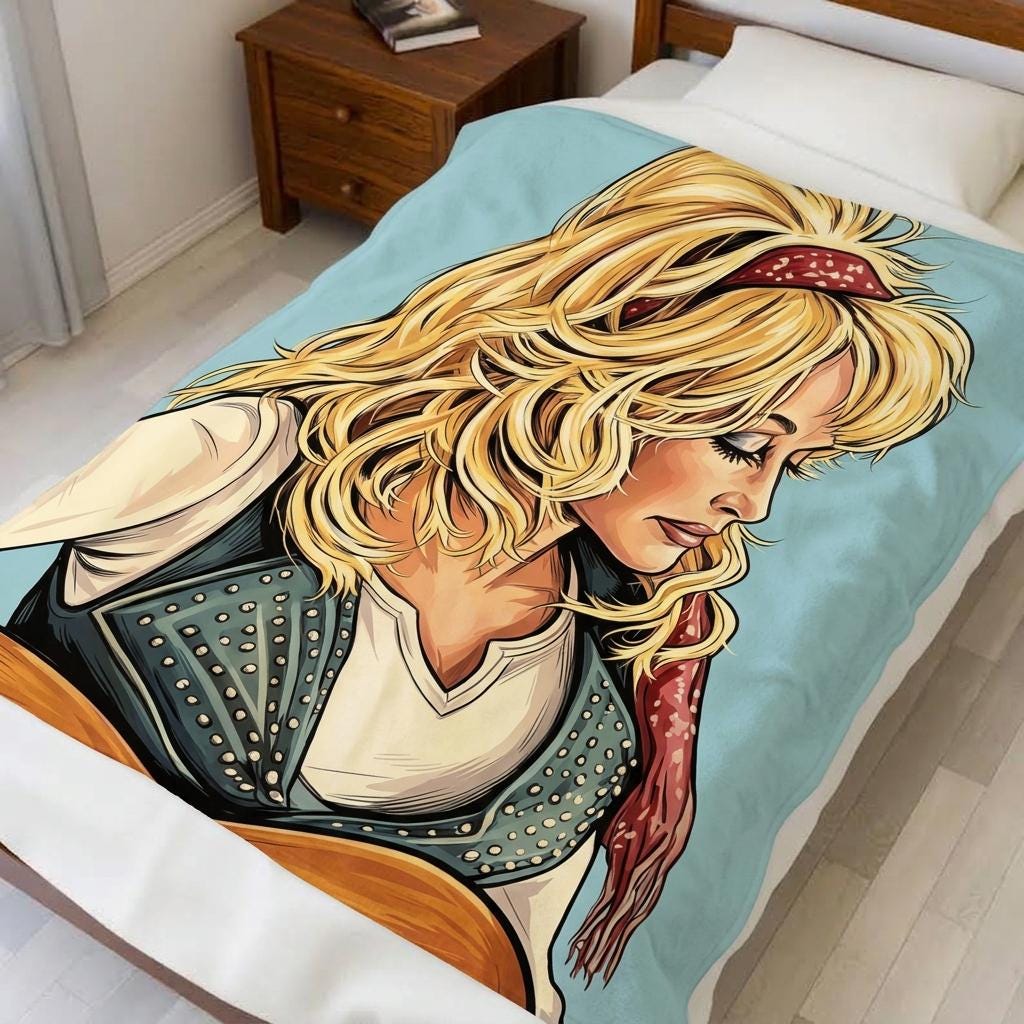 Dolly Fan Blanket, Vintage Retro Portrait Throw, Classic Country Music Flannel, Cozy Sofa Decor, Gift for Music Lover
