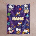 Personalized Space Kitty Blanket, Custom Galaxy Throw, Astronaut Kids Bedroom Bedding, Birthday Gift for Daughter Girl, Flannel Fleece Throw