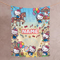 Personalized Carnival Kitty Blanket, Custom Amusement Park Throw, Kids Room Nursery Bedding, Birthday Gift for Daughter Girl Flannel Blanket