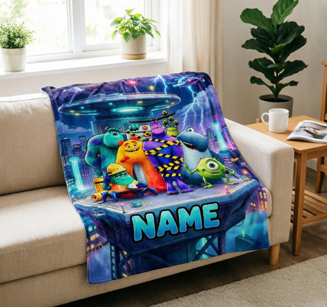 Monster City Blanket Soft Throw Personalized Name, Sweet Xmas Present