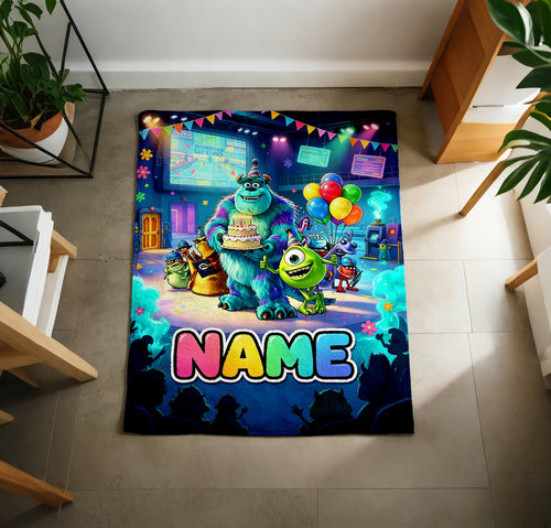 Birthday Monster Blanket Soft Throw Personalized Name, Sweet Kid Surprise