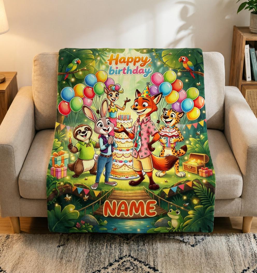 Custom Zootopia Blanket Soft Throw, Birthday Party Personalized Gift For Kids