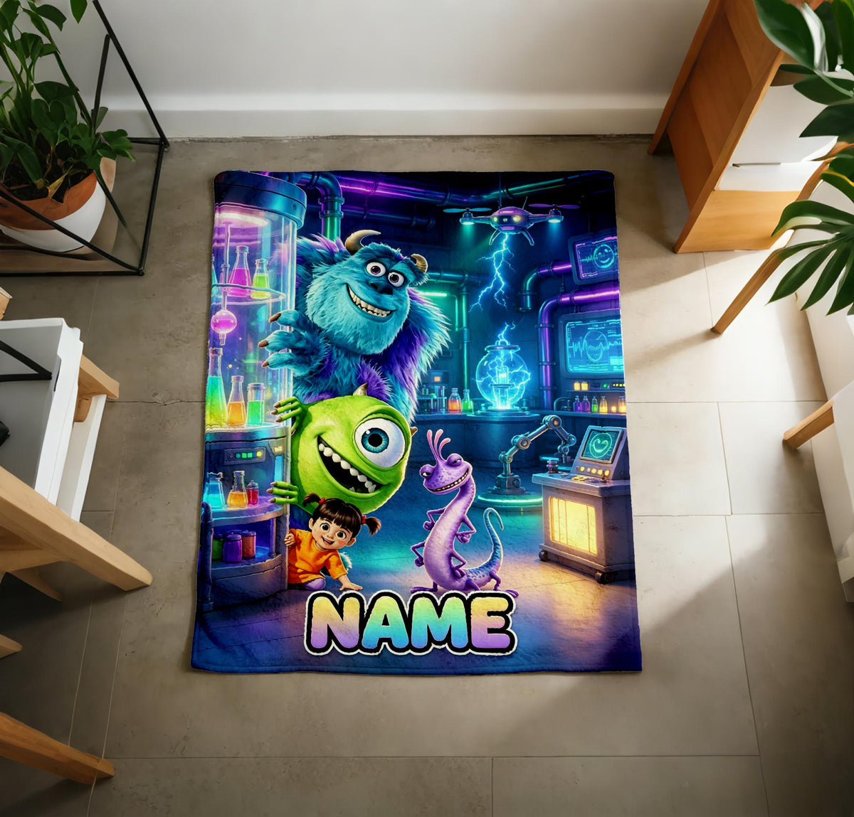 Monster Workshop Blanket Soft Throw Personalized Name, Child Present