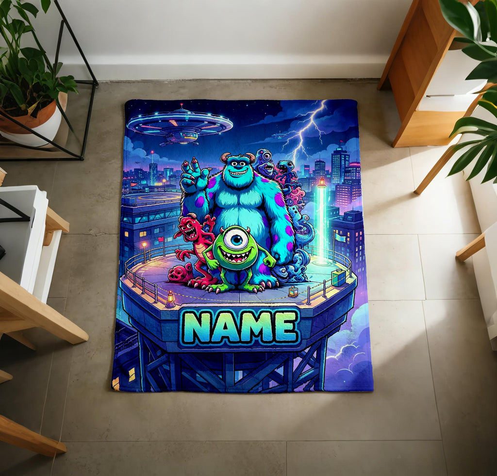 Rooftop Monster Blanket Soft Throw Personalized Name, Epic Child Present