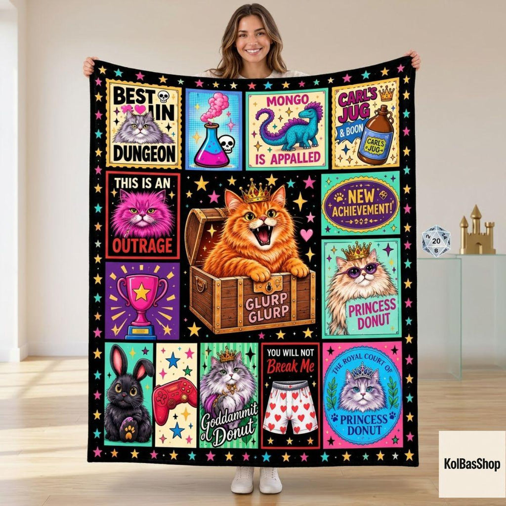 Funny Dungeon Crawler Carl Blanket, Princess Donut and Mongo Throw, LitRPG Book Lover Gift, Fantasy Reader Blanket, Christmas Gift Idea