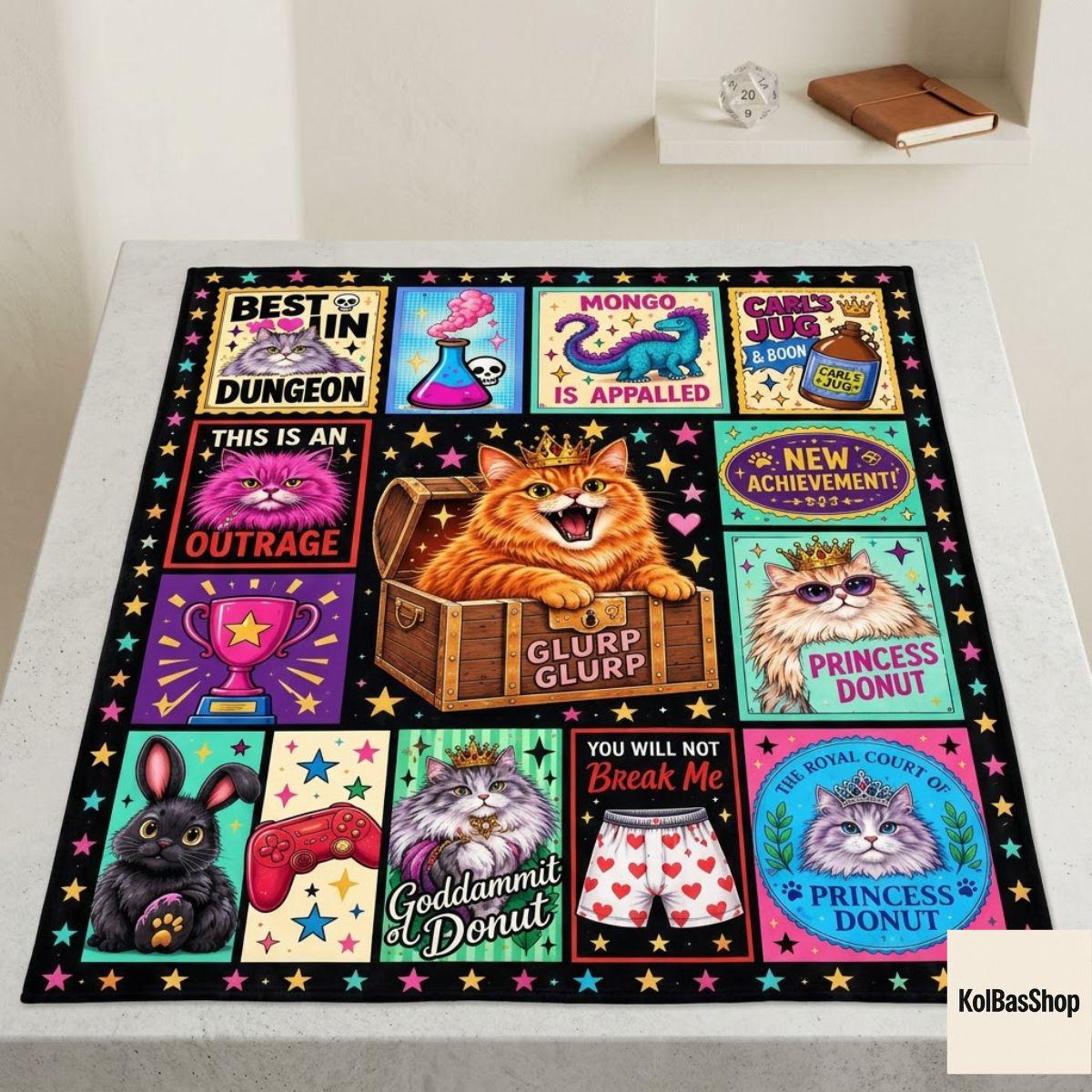Funny Dungeon Crawler Carl Blanket, Princess Donut and Mongo Throw, LitRPG Book Lover Gift, Fantasy Reader Blanket, Christmas Gift Idea