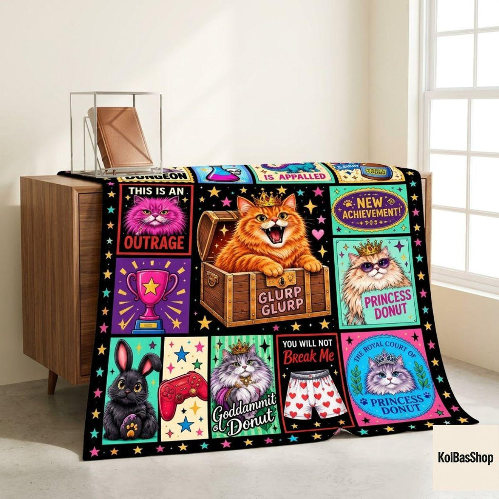 Funny Dungeon Crawler Carl Blanket, Princess Donut and Mongo Throw, LitRPG Book Lover Gift, Fantasy Reader Blanket, Christmas Gift Idea
