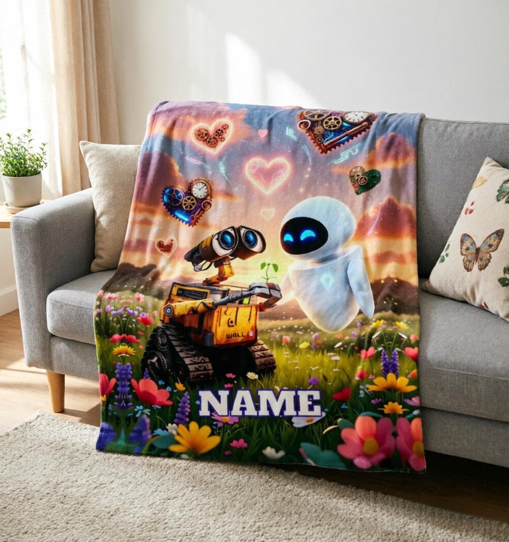 Custom Name WALL‑E Eve Blanket Soft Throw, Personalized Robot Movie Fan Keepsake Gift