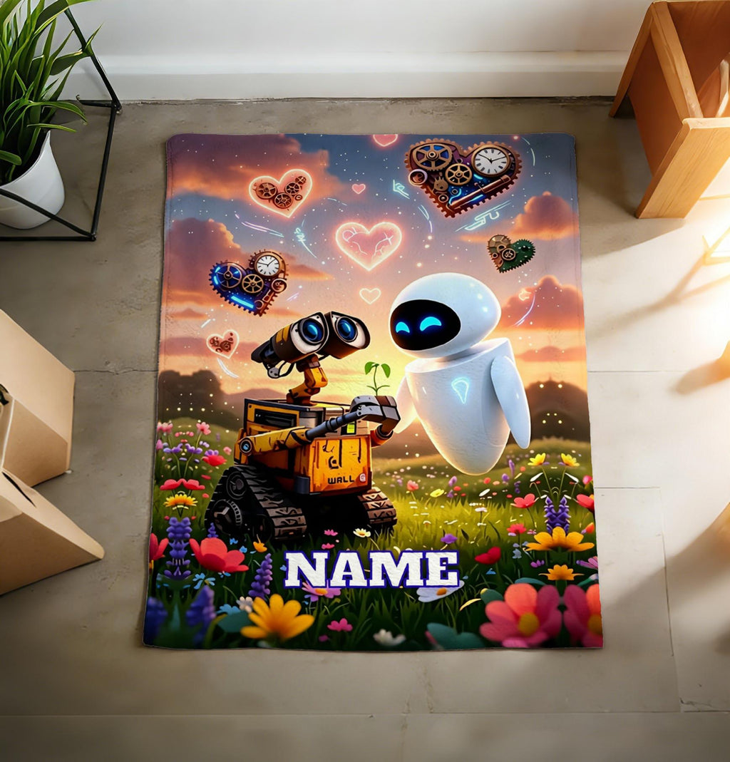 Custom Name WALL‑E Eve Blanket Soft Throw, Personalized Robot Movie Fan Keepsake Gift