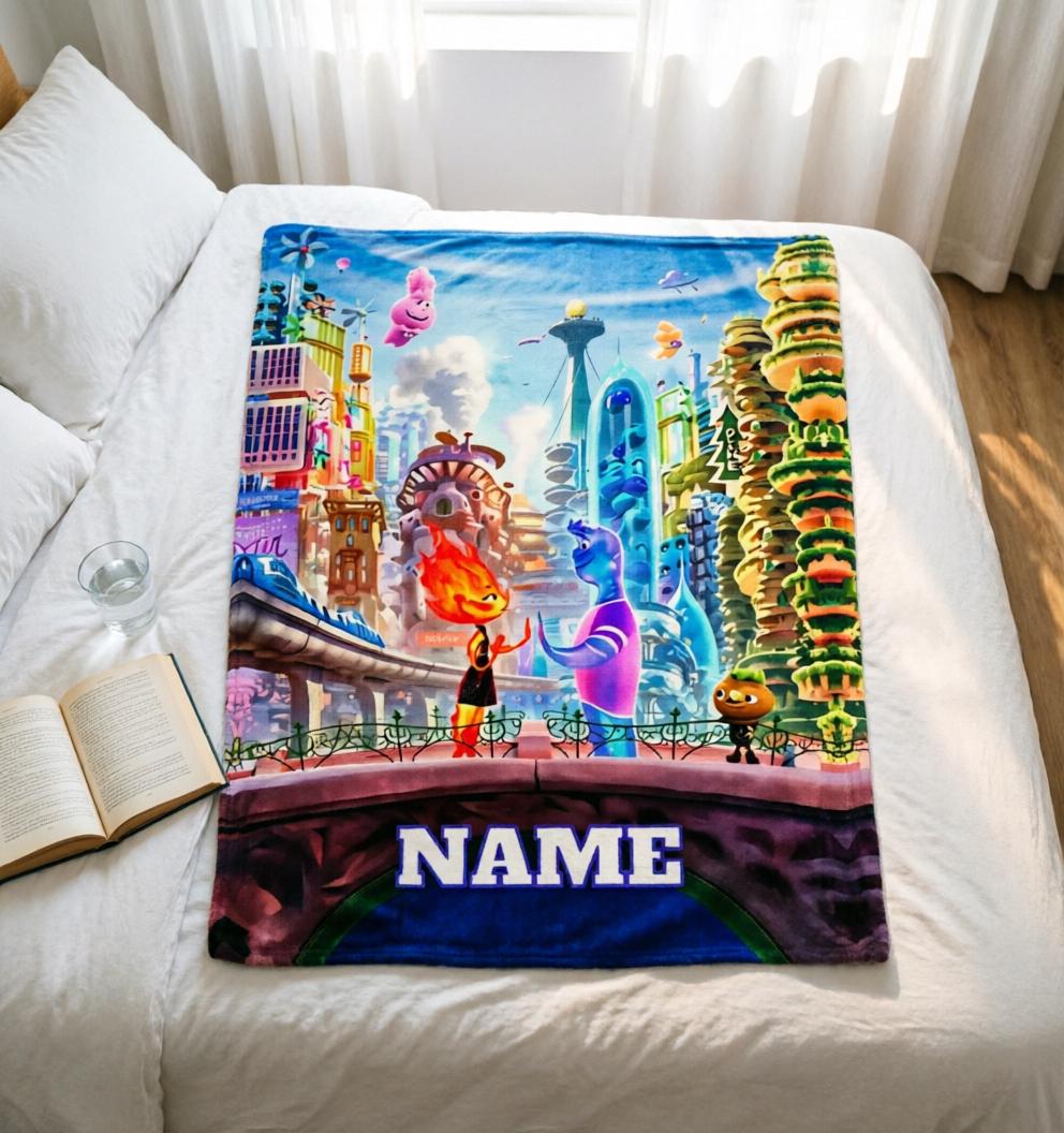 Custom Name Elemental Blanket Soft Throw, Personalized Ember Wade Movie Fan Keepsake Gift
