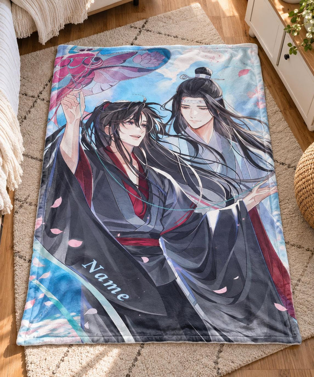 Personalized Mo Dao Zu Shi Flannel Blanket, Wei Wuxian Lan Wangji Art (Custom Name)