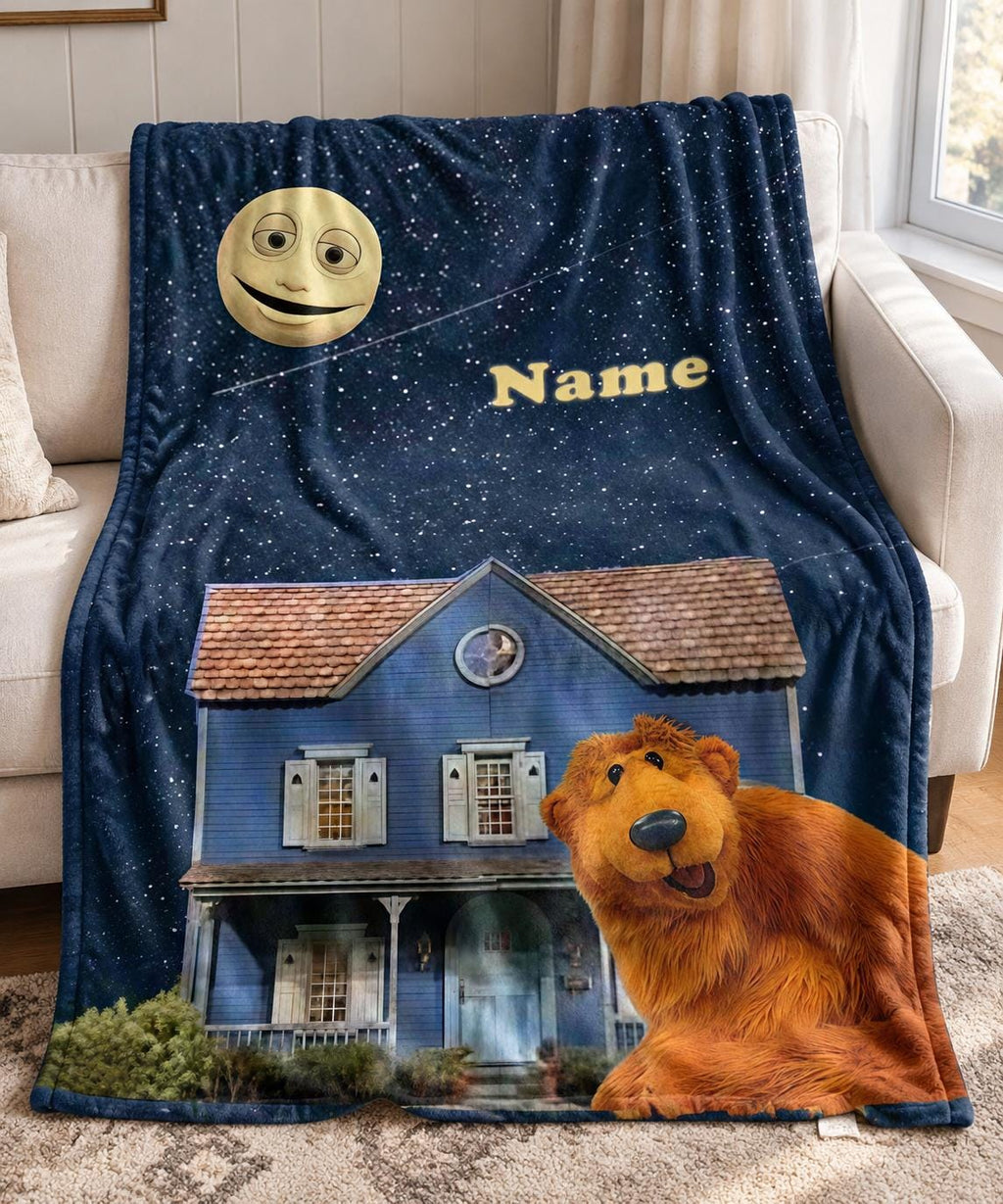 Personalized Bear in the Big Blue House Flannel Throw, Custom Name, Nostalgic TV Fan Gift