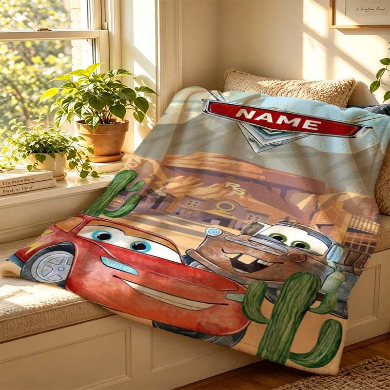 Personalized Cars Blanket, Lightning McQueen & Mater, Custom Name Fleece Throw (Kids Gift)