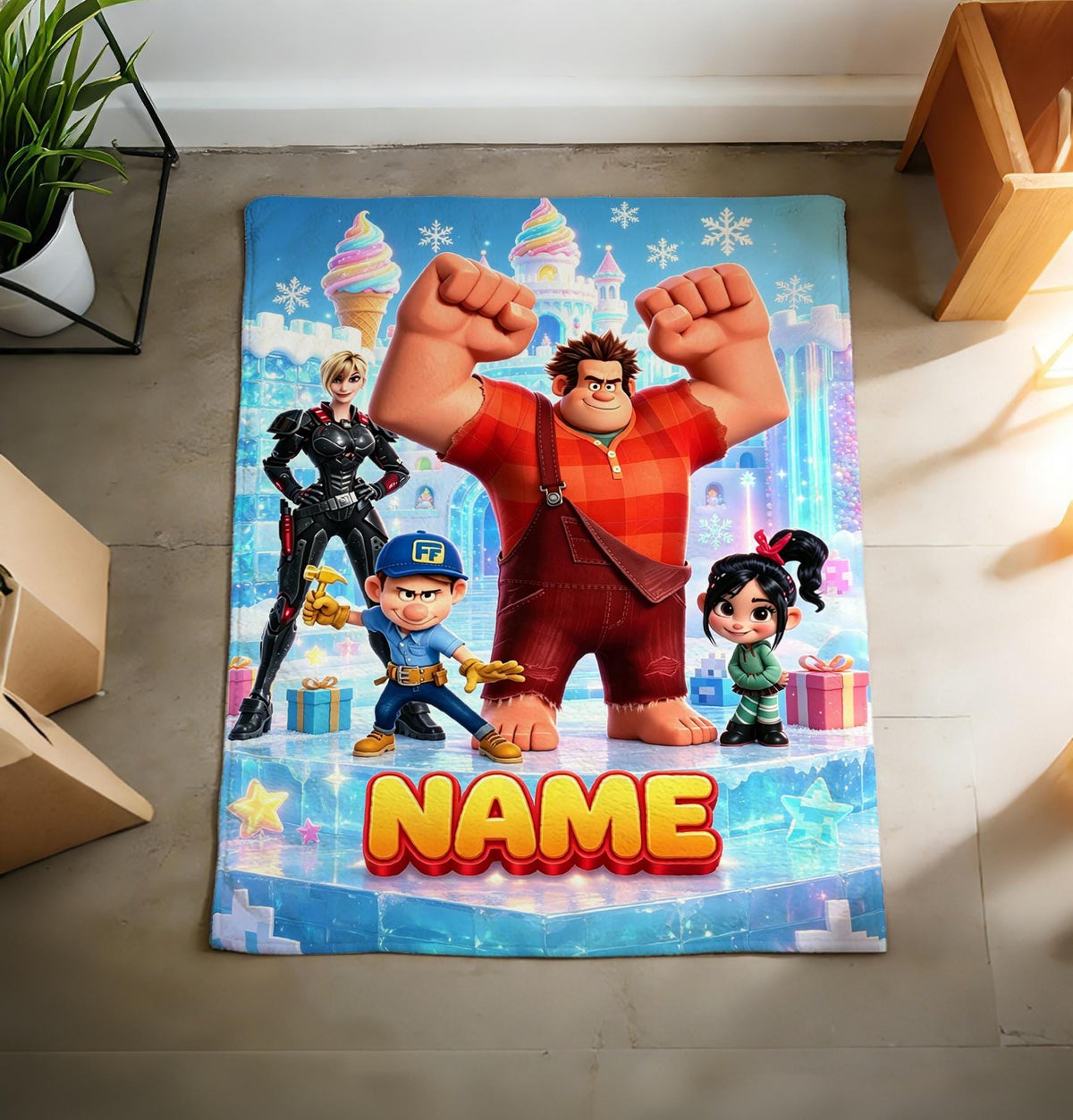 Personalized Wreck-It Ralph Fleece Blanket, Custom Name, Retro Pixel Game Throw
