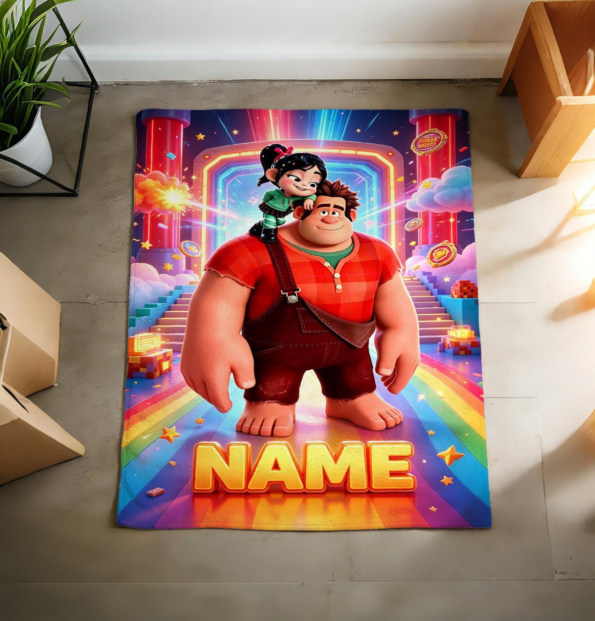 Personalized Wreck-It Ralph Fleece Blanket, Custom Name, Retro Pixel Game Throw