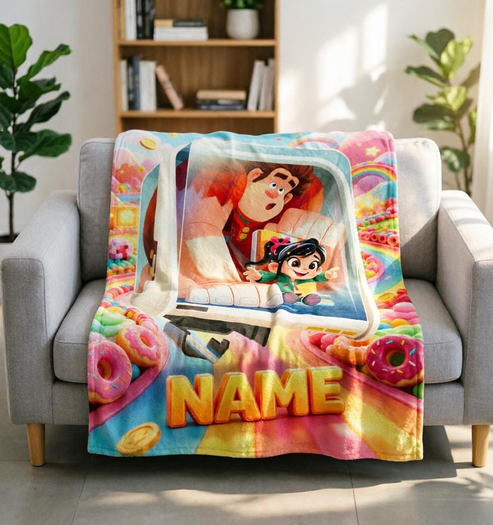 Personalized Wreck-It Ralph Fleece Blanket, Custom Name, Retro Pixel Game Throw