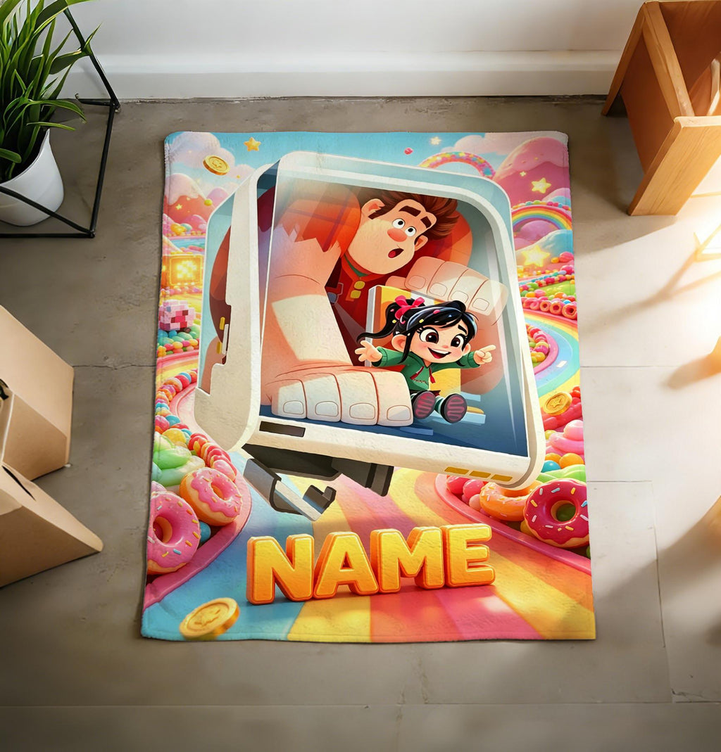 Personalized Wreck-It Ralph Fleece Blanket, Custom Name, Retro Pixel Game Throw