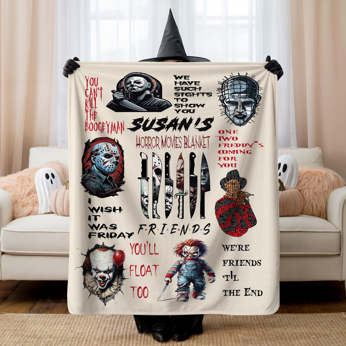 Personalized Horror Movie Blanket, Custom Scary Movie Throw, Horror Lover Gift, Halloween Blanket, Slasher Movie Decor, Movie Night Gift