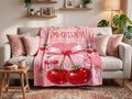 Personalized Cherry Blanket, Custom Cherry Throw with Name, Red Cherry Pattern Blanket, Cute Coquette Gift, Kawaii Cozy Blanket