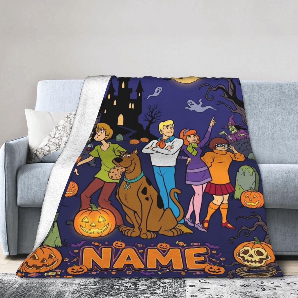 Personalized Halloween Dog Blanket, Custom Spooky Throw, Kids Room Bedding Decor, Birthday Gift for Son Daughter, Fall Fleece Blanket