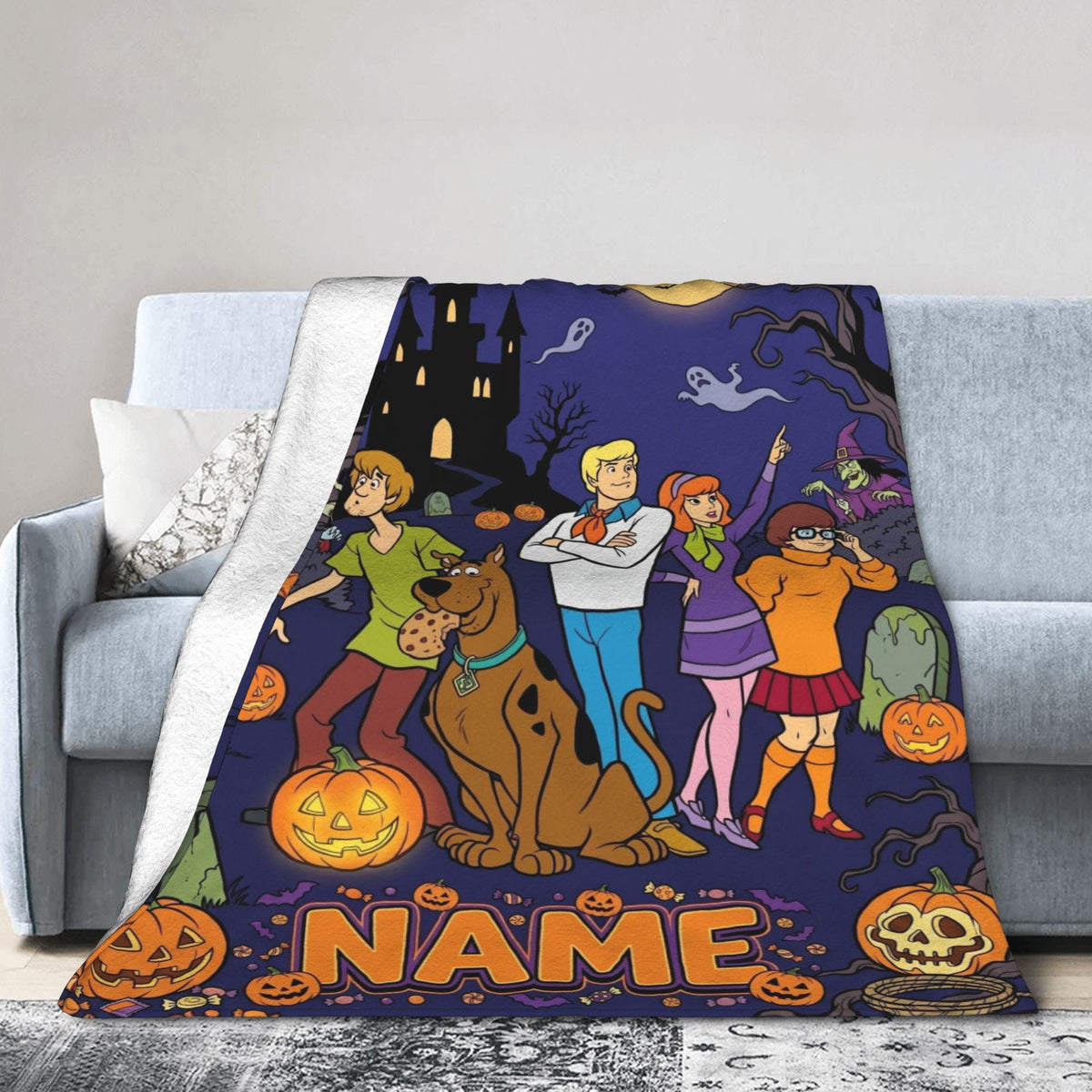 Personalized Halloween Dog Blanket, Custom Spooky Throw, Kids Room Bedding Decor, Birthday Gift for Son Daughter, Fall Fleece Blanket