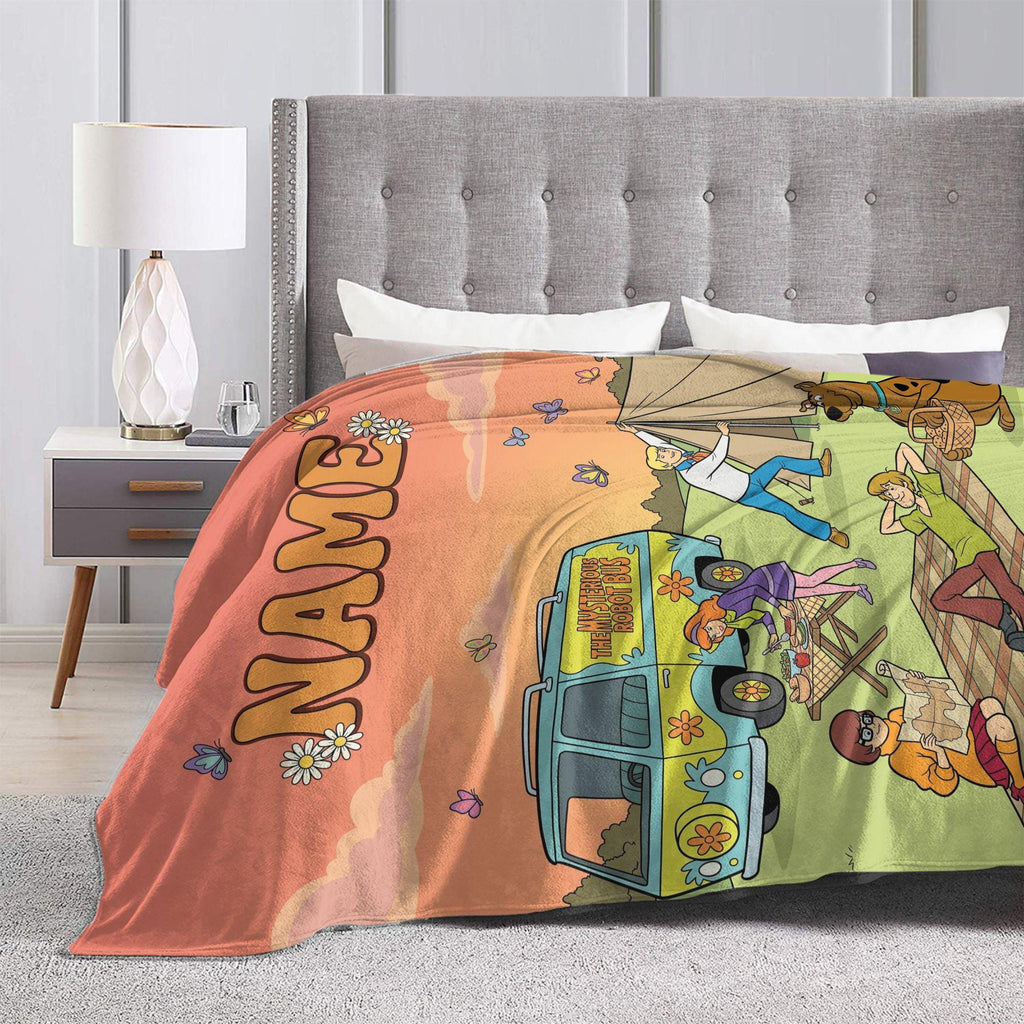 Personalized Camping Van Blanket, Custom Dog Throw, Camper Bedding Decor, Birthday Gift for Kids Son Daughter, Cozy Travel Fleece Blanket
