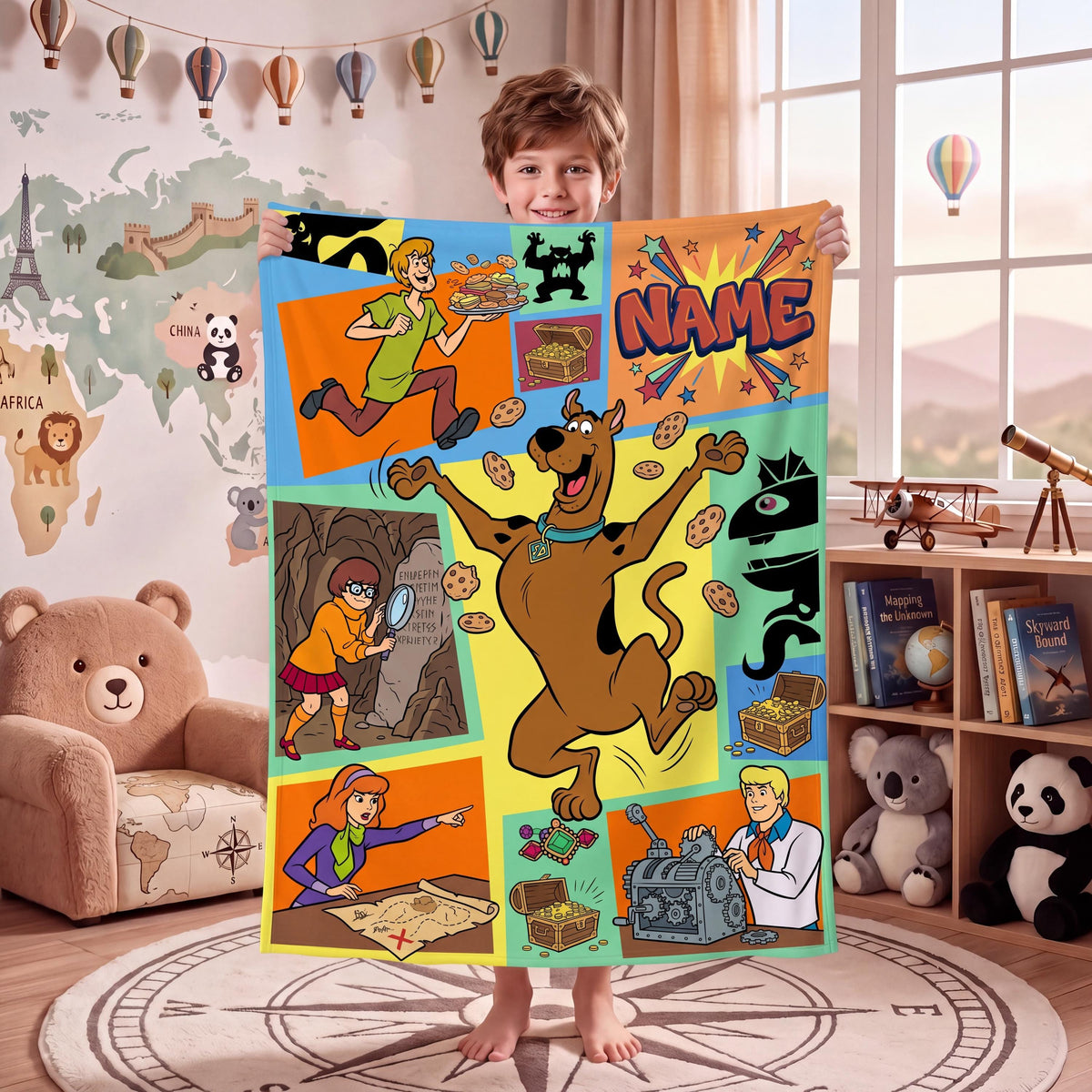 Personalized Snack Comic Blanket, Custom Dog Throw, Retro Cartoon Kids Bedding, Cozy Playroom Decor, Birthday Gift for Son Daughter Fleece