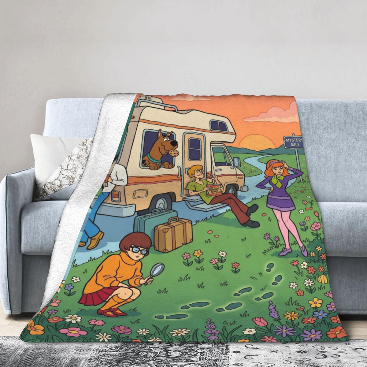 Personalized RV Camping Blanket, Custom Dog Throw, Camper Van Road Trip Bedding, Cozy Room Decor, Birthday Gift for Kids Son Daughter Fleece