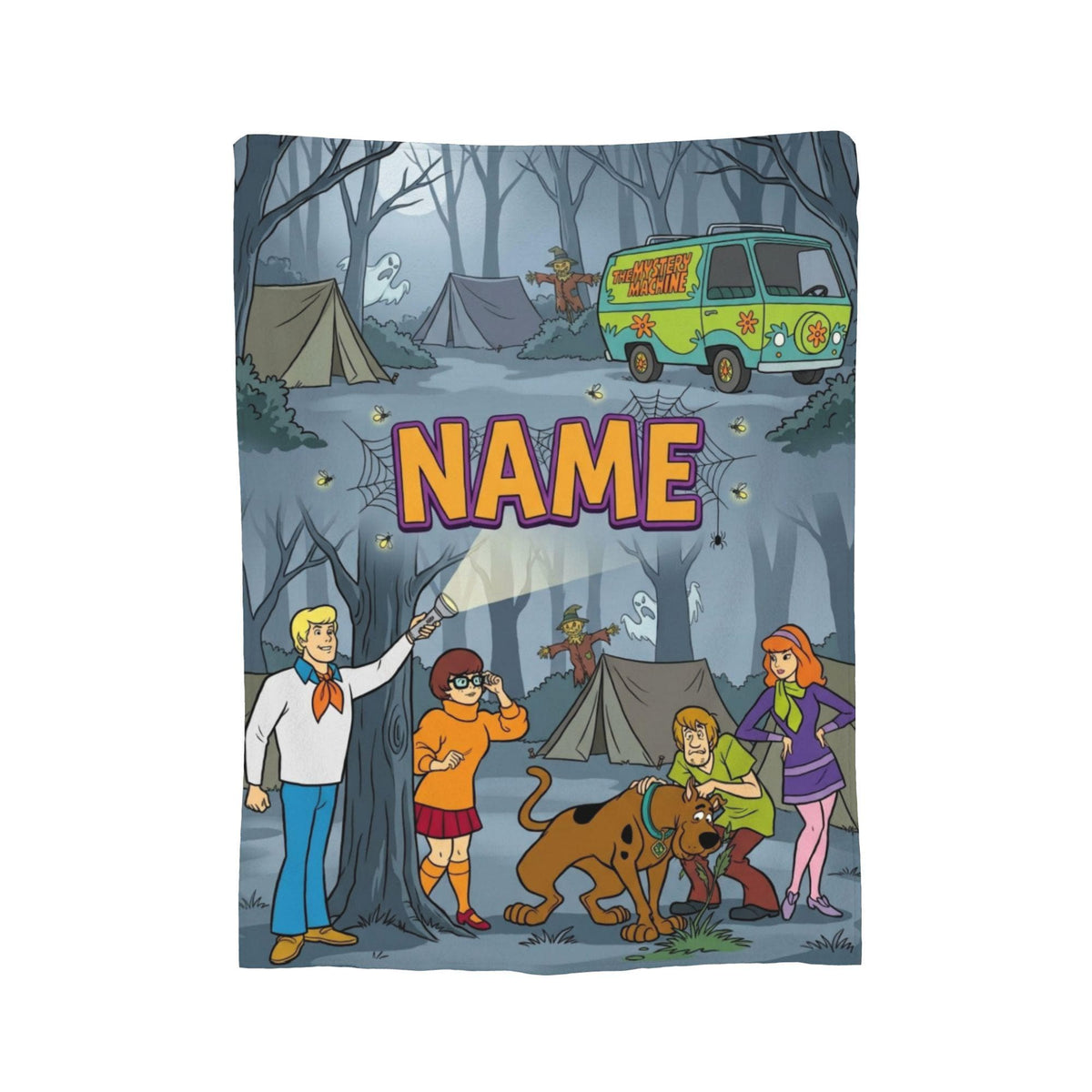 Personalized Camp Blanket, Custom Dog Throw, Spooky Forest Kids Bedding, Cozy Room Decor, Birthday Gift for Son Daughter, Fall Fleece Throw