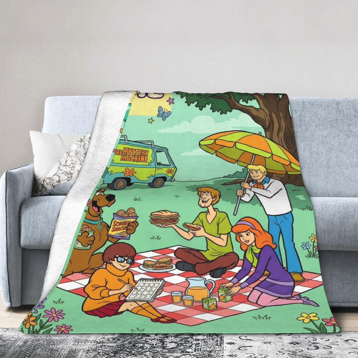 Personalized Picnic Blanket, Custom Dog Throw, Retro Cartoon Kids Bedding, Cozy Playroom Decor, Birthday Gift for Son Daughter Fleece Throw