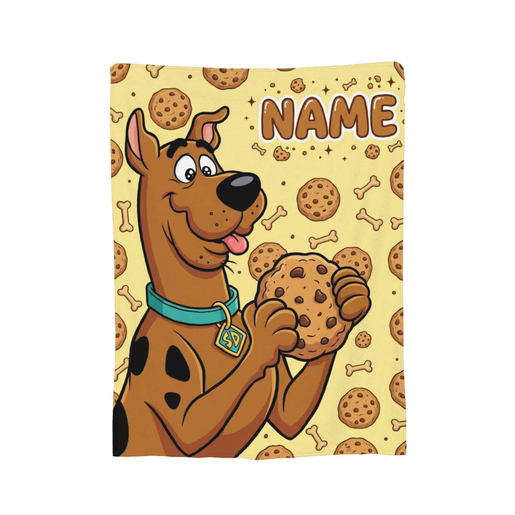 Personalized Dog Cookie Blanket, Custom Name Snack Throw, Retro Cartoon Kids Bedding Decor, Birthday Gift for Son Daughter, Fleece Throw
