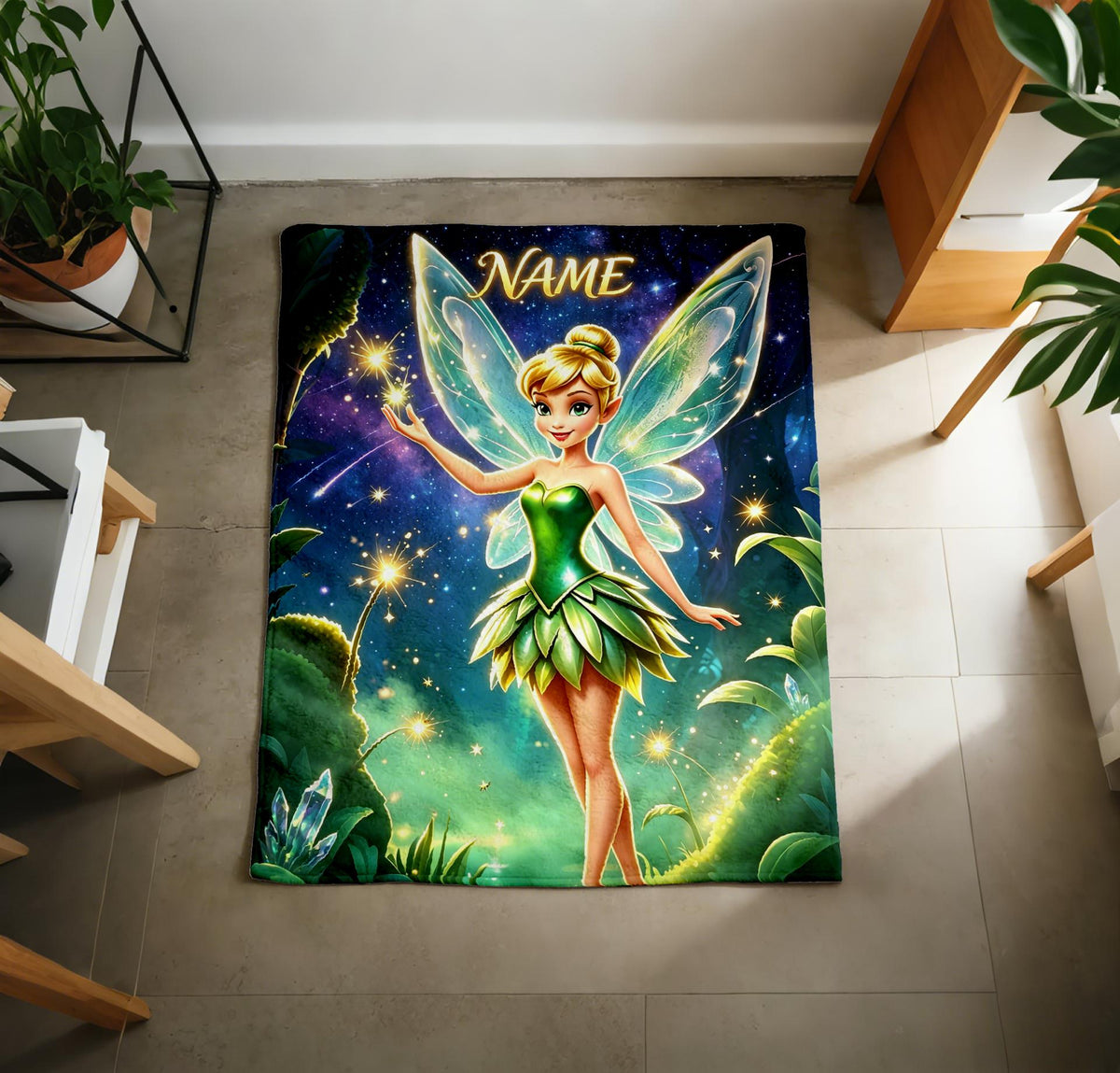 Enchanted Fairy Blanket Soft Throw, Custom Tinker Bell Name Keepsake Gift for Children