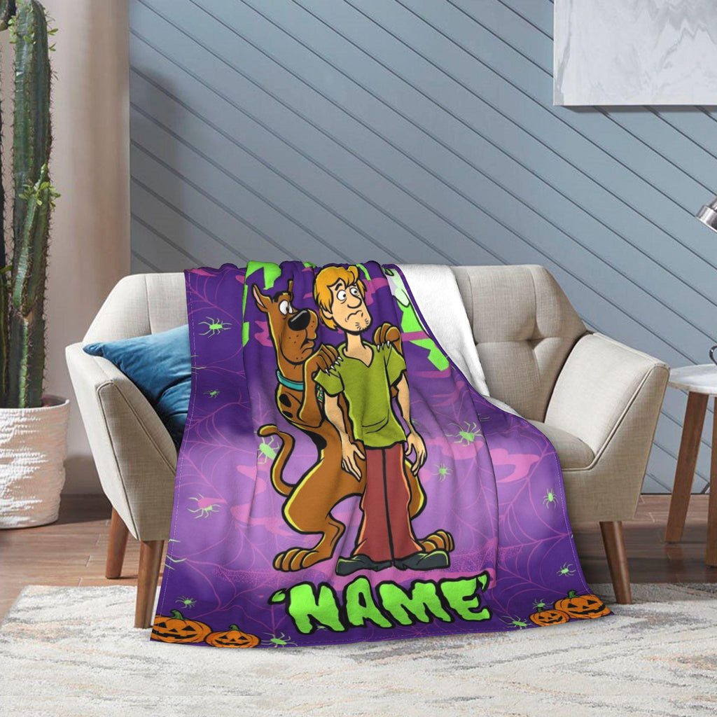 Personalized Halloween Mystery Blanket, Custom Dog Throw, Spooky Cartoon Room Decor, Cozy Birthday Gift for Kids Son, Fall Fleece Bedding