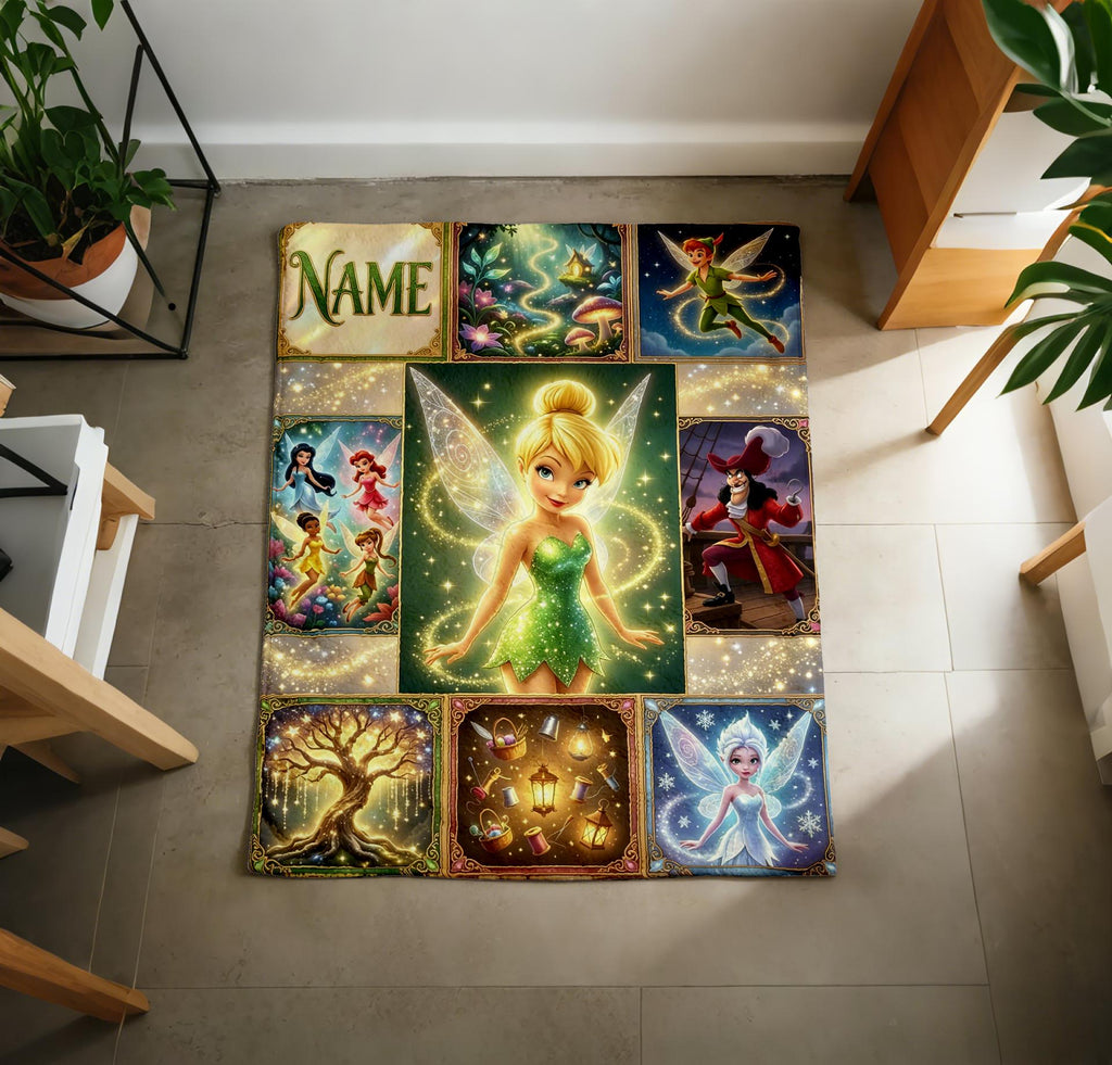 Peter Pan Tinker Bell Blanket Soft Throw, Custom Name Printed Panel Style Throw