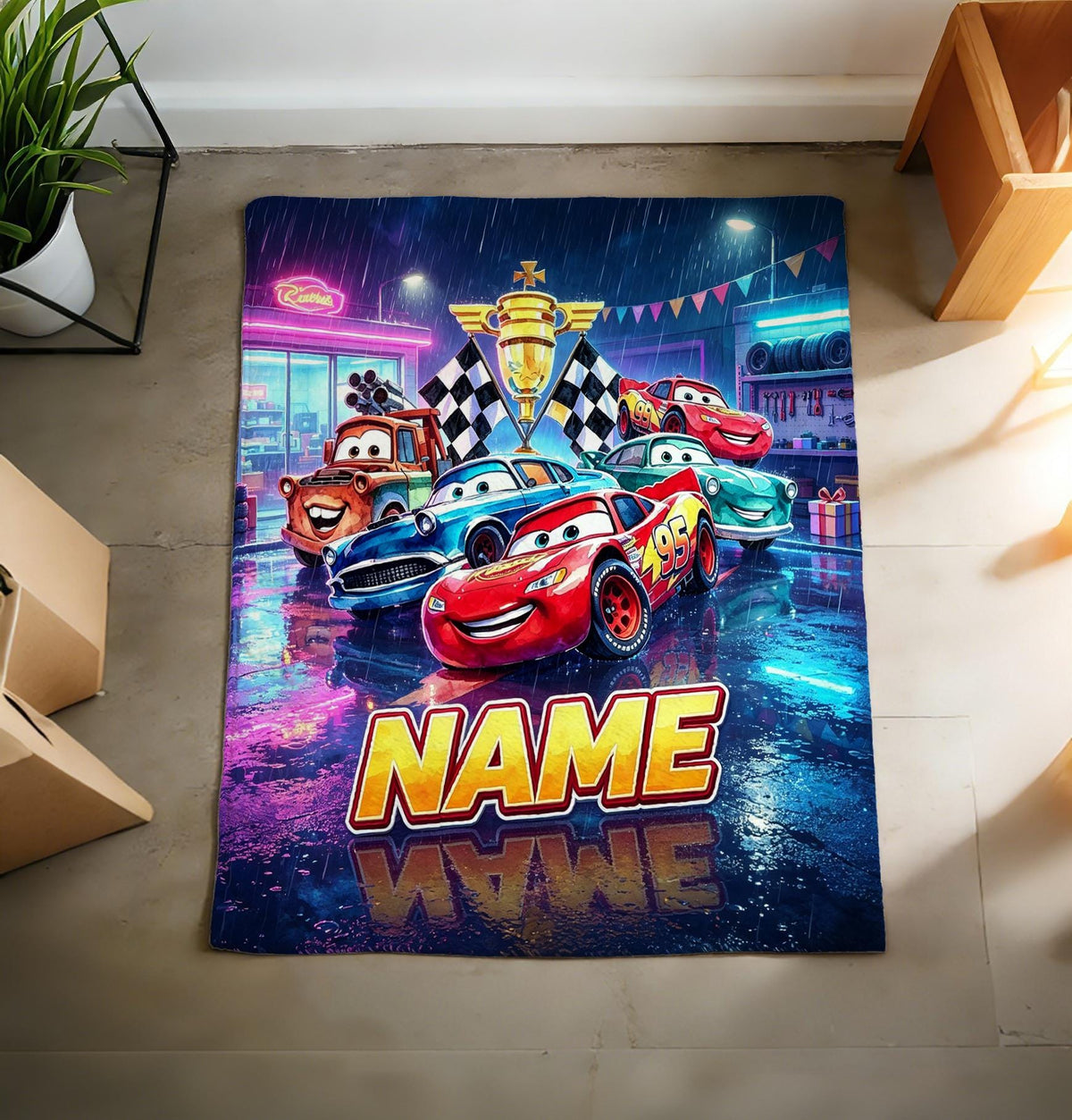 Custom Name Cars Blanket Soft Throw, Magical Racing Kid Celebration Gift