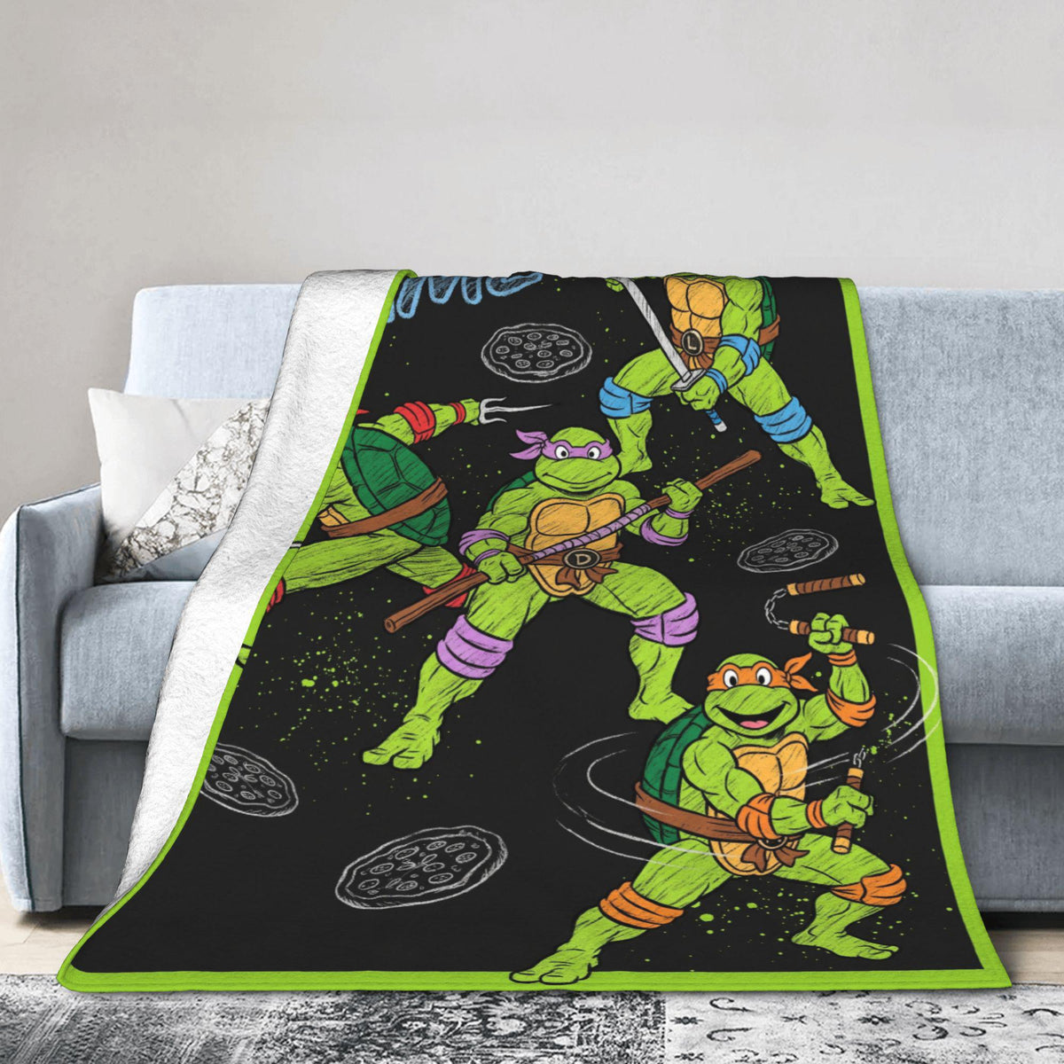 Personalized Ninja Turtles Chalkboard Style Custom Name Fleece Blanket