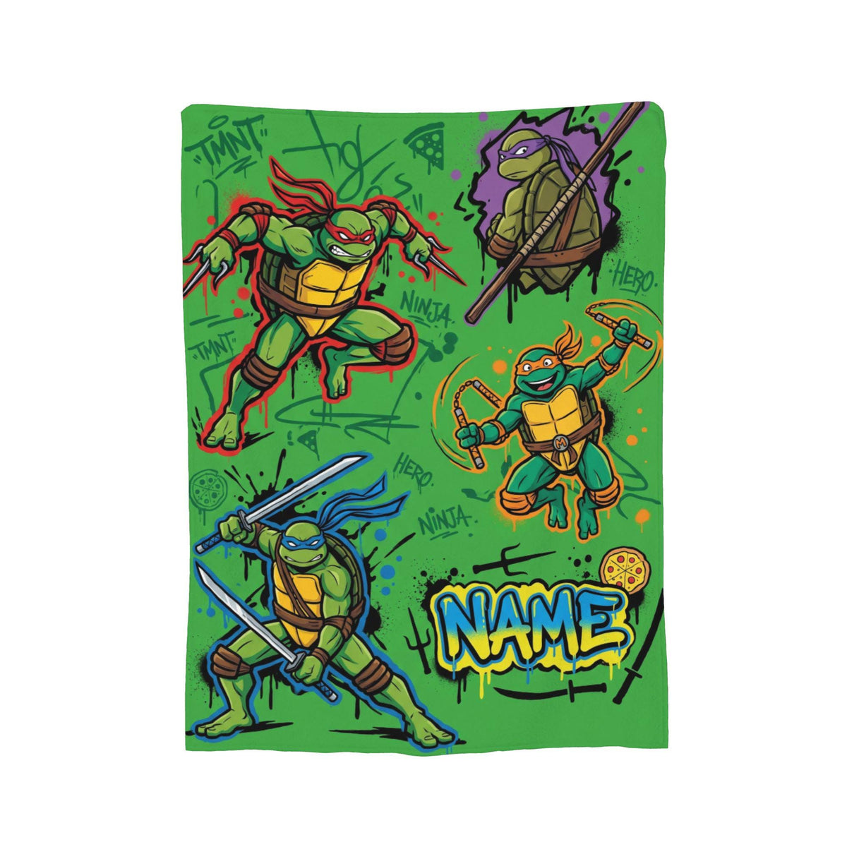 Personalized Ninja Reptile Street Flannel Blanket, Custom Sewer Mutant Hero Throw, Retro Comic Action Bedding, Cool Birthday Gift for Boys