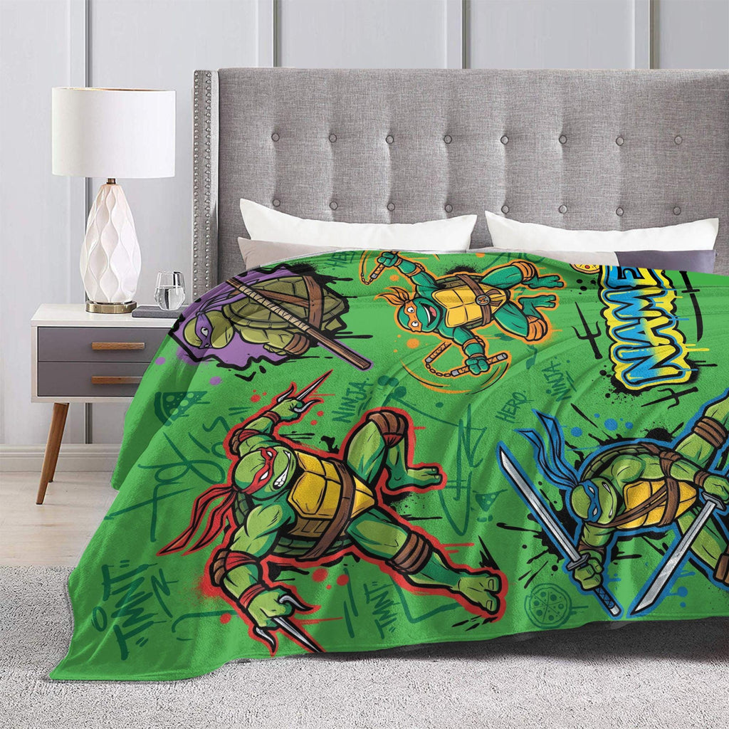 Personalized Ninja Reptile Street Flannel Blanket, Custom Sewer Mutant Hero Throw, Retro Comic Action Bedding, Cool Birthday Gift for Boys