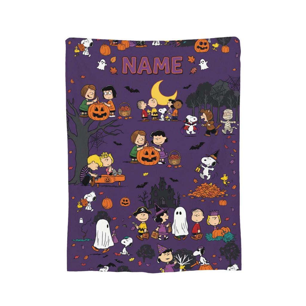 Personalized Spooky Ghost Beagle Flannel Blanket, Custom Halloween Dog Throw, Jack O Lantern Comic Bedding, Boo Gift for Kids Pet Lovers