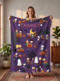 Personalized Spooky Ghost Beagle Flannel Blanket, Custom Halloween Dog Throw, Jack O Lantern Comic Bedding, Boo Gift for Kids Pet Lovers