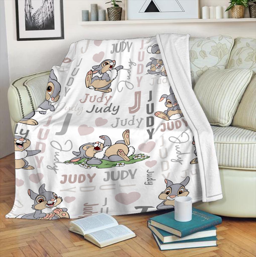 Custom Name Bambi Thumper Fleece Blanket, Personalized Cute Rabbit Throw Blanket, Soft Cozy Nursery Bedding Decor, Birthday Gift for Kids